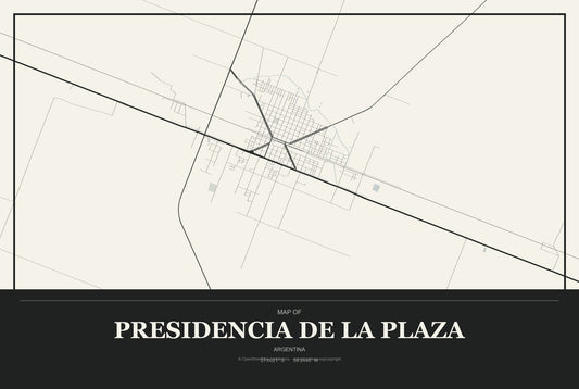 Presidencia de la Plaza, Argentina City Map Aluminum Sign in Museum Plaque style