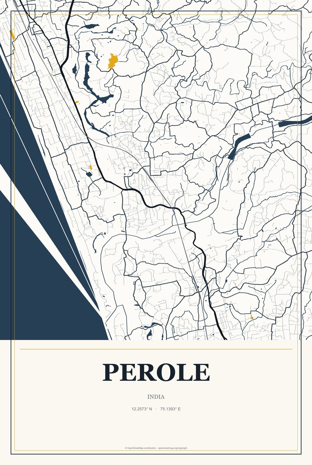 Perole, India City Map Aluminum Sign in Citrine Modern style