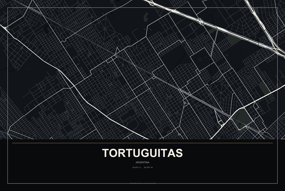 Tortuguitas, Argentina City Map Aluminum Sign in Metropolitan Noir style