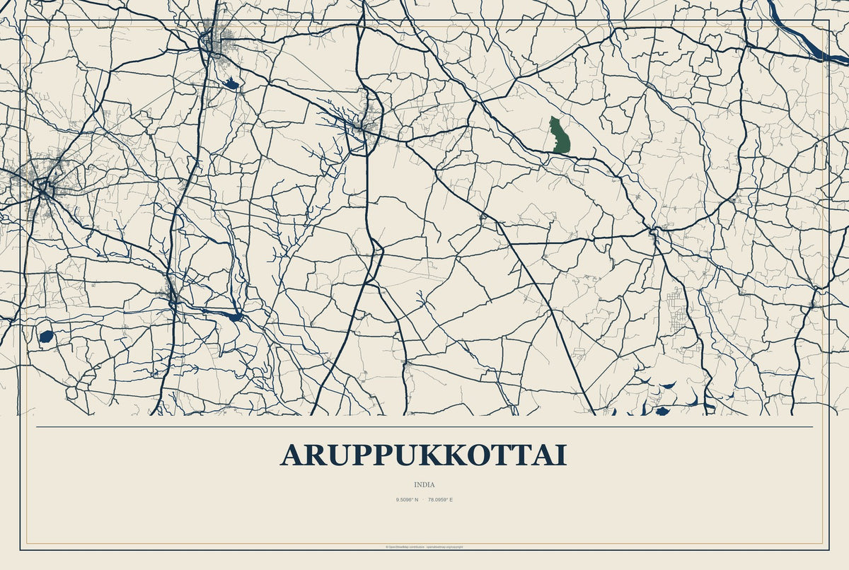 Aruppukkottai, India City Map Aluminum Sign in Coastal Cutout style