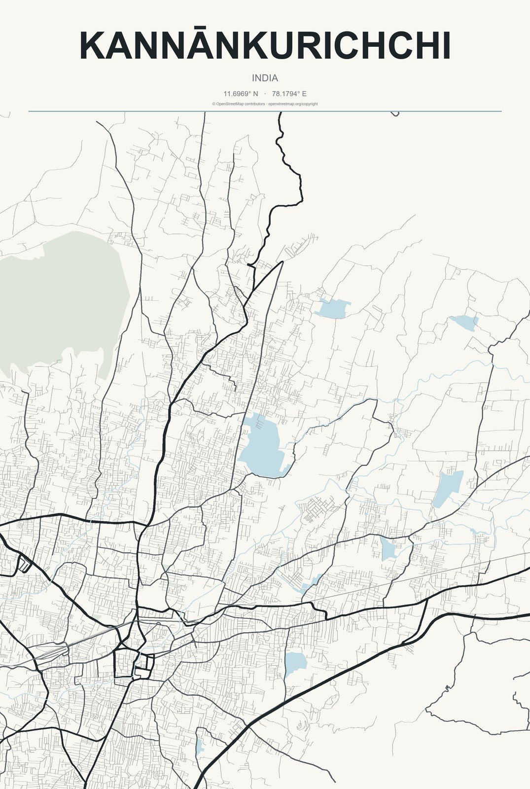 Kannānkurichchi, India City Map Aluminum Sign in Headline Atlas style