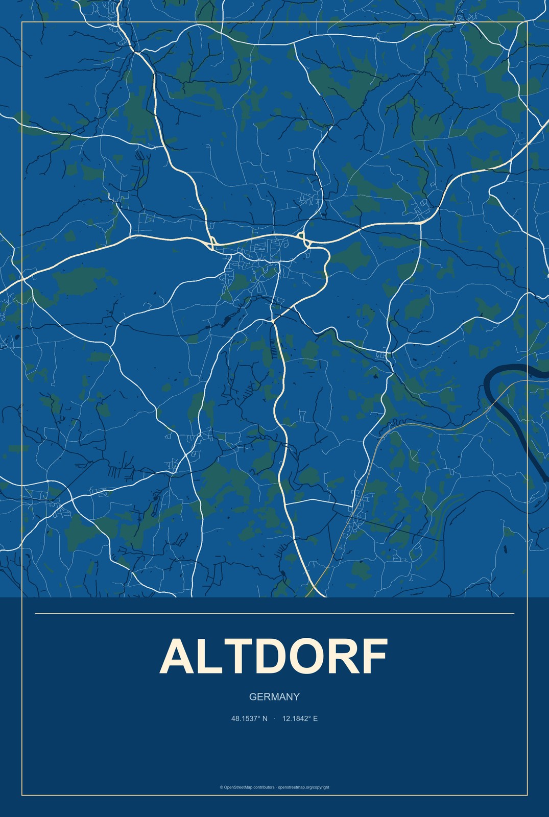 Altdorf, Germany City Map Aluminum Sign in Harbor Cobalt style