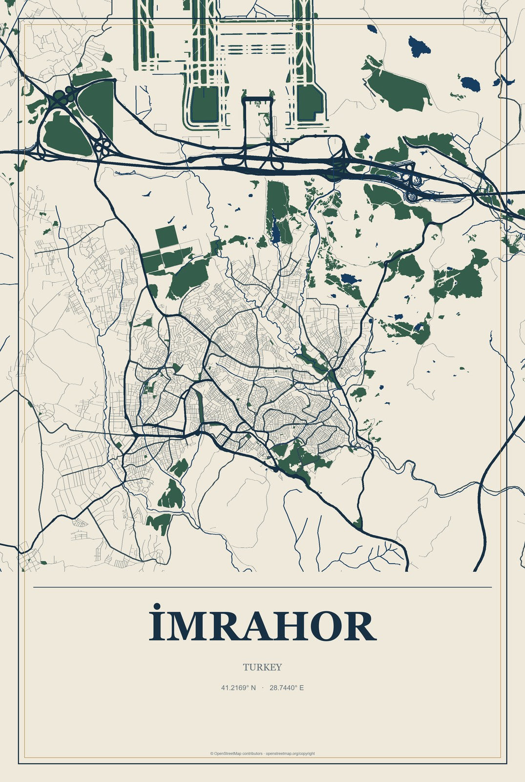İmrahor, Turkey City Map Aluminum Sign in Coastal Cutout style