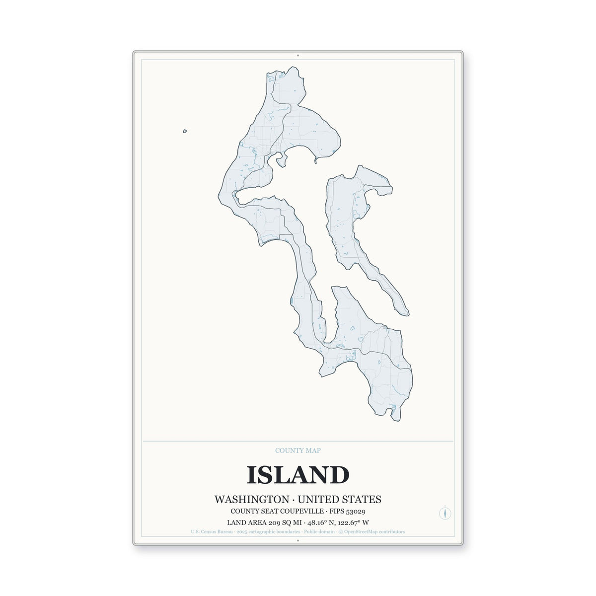 Island County, Washington Map Aluminum Sign in Gallery Air style