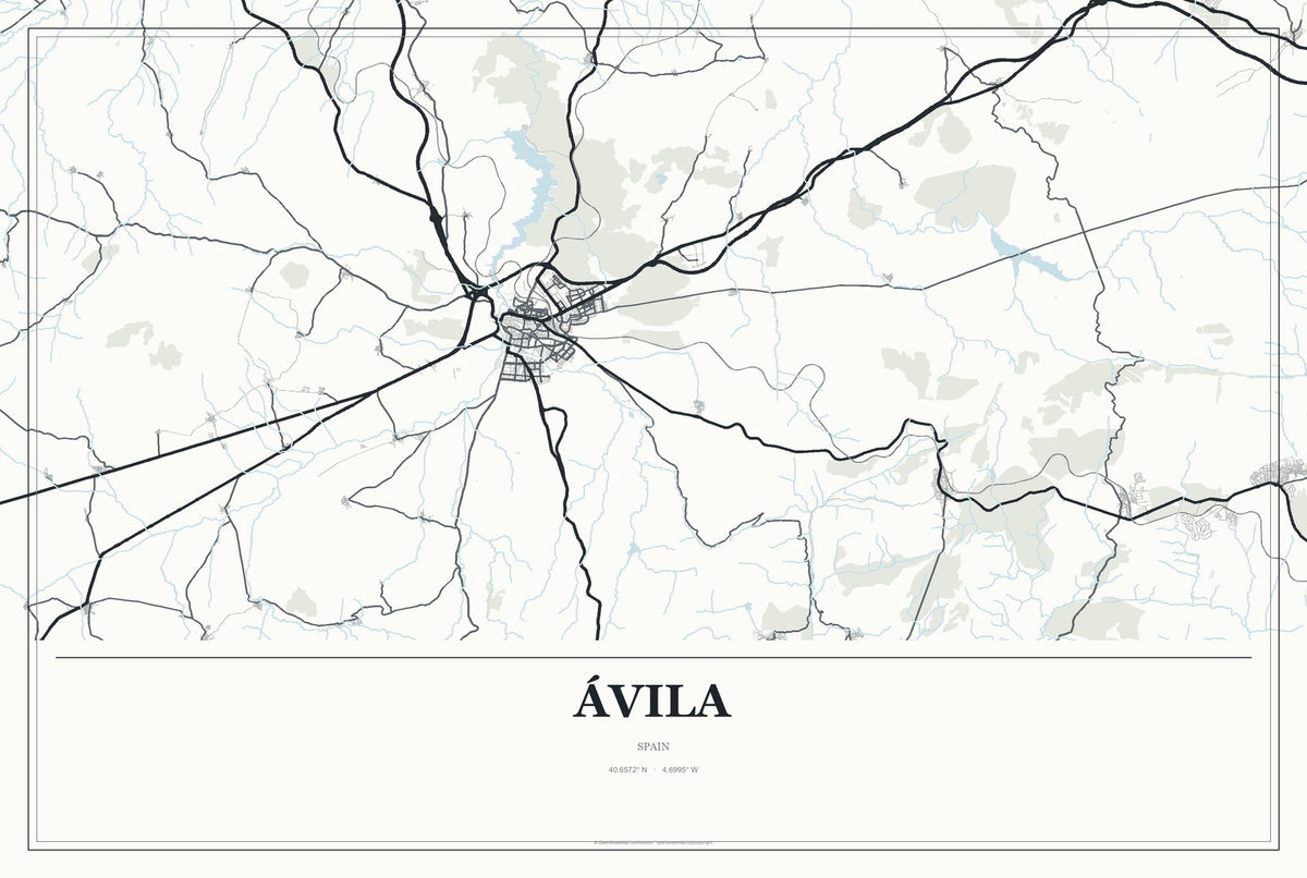 Ávila, Spain City Map Aluminum Sign in Gallery Air style