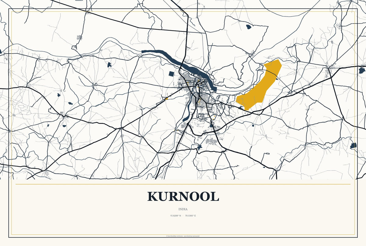Kurnool, India City Map Aluminum Sign in Citrine Modern style
