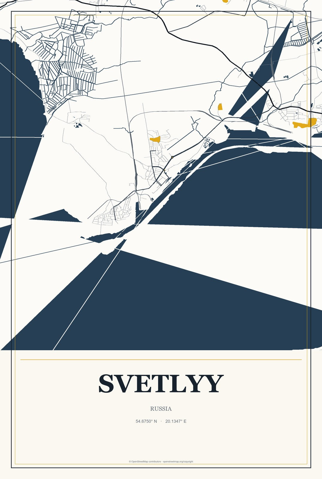 Svetlyy, Saratov Oblast, Russia City Map Aluminum Sign in Citrine Modern style