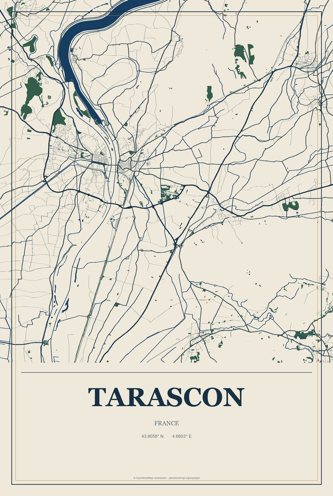 Tarascon, France City Map Aluminum Sign in Coastal Cutout style