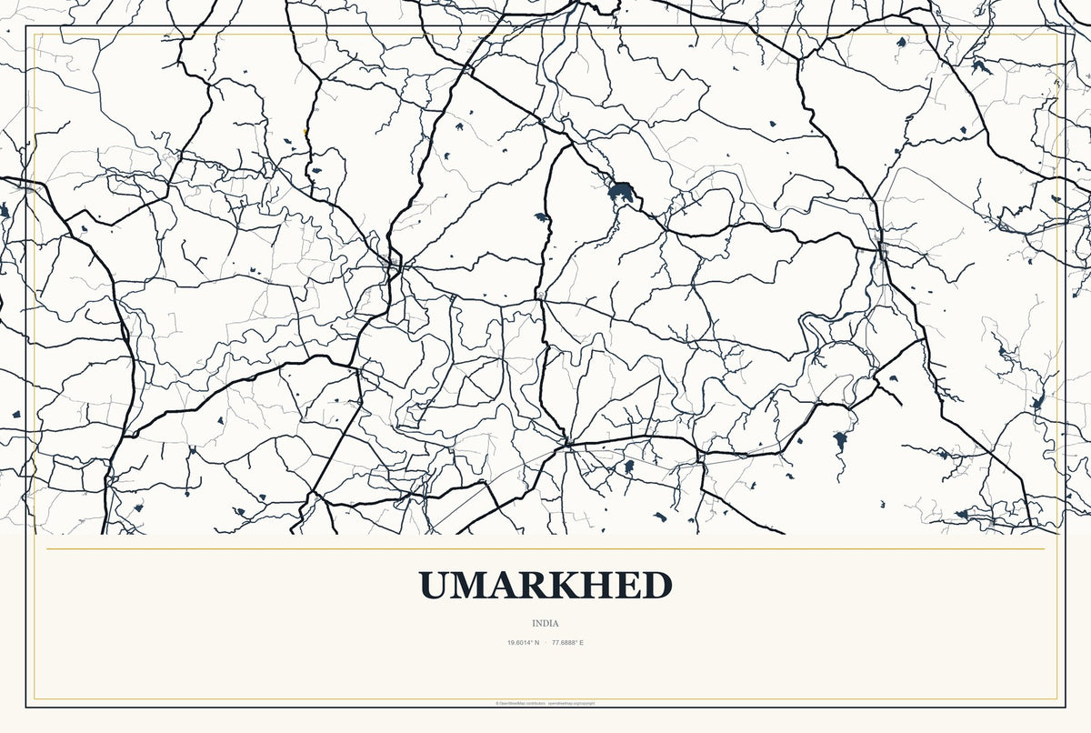 Umarkhed, India City Map Aluminum Sign in Citrine Modern style