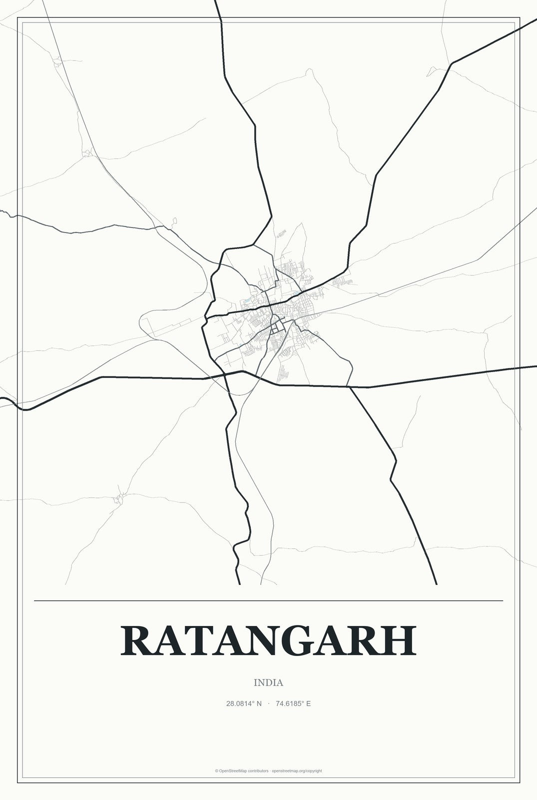 Ratangarh, India City Map Aluminum Sign in Gallery Air style