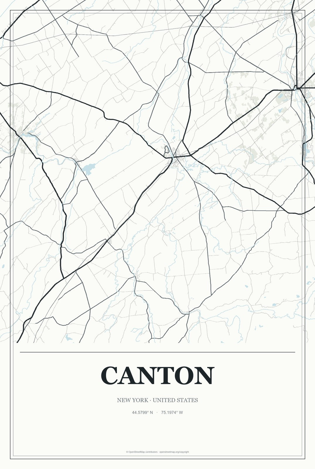 Canton, New York City Map Aluminum Sign in Gallery Air style