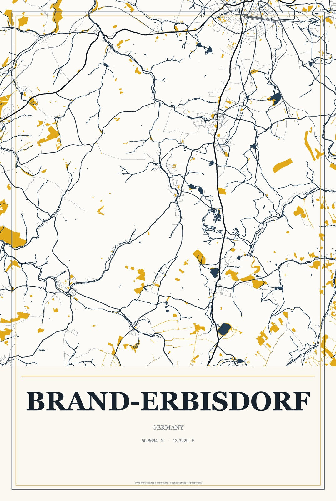 Brand-Erbisdorf, Germany City Map Aluminum Sign in Citrine Modern style