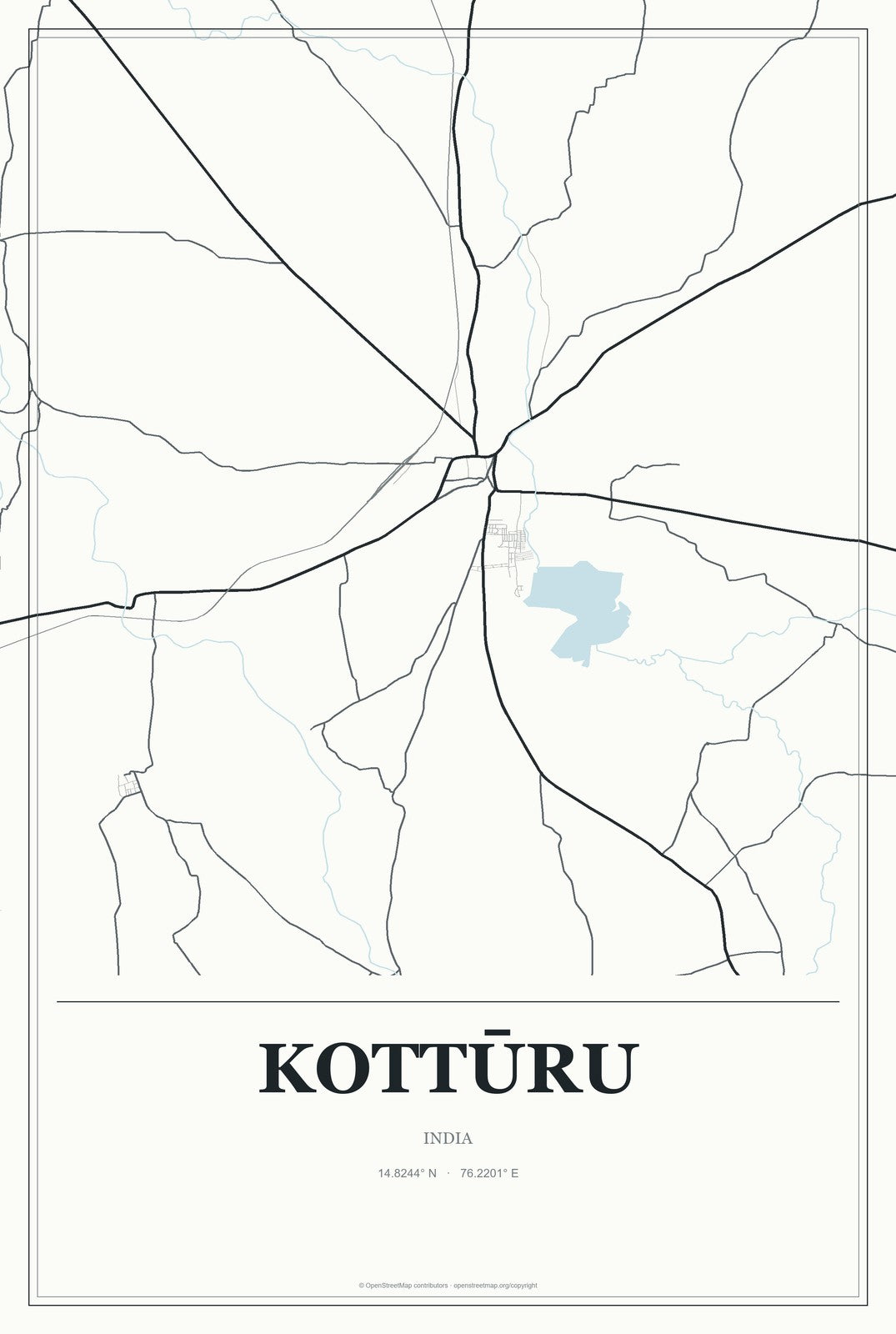 Kottūru, India City Map Aluminum Sign in Gallery Air style