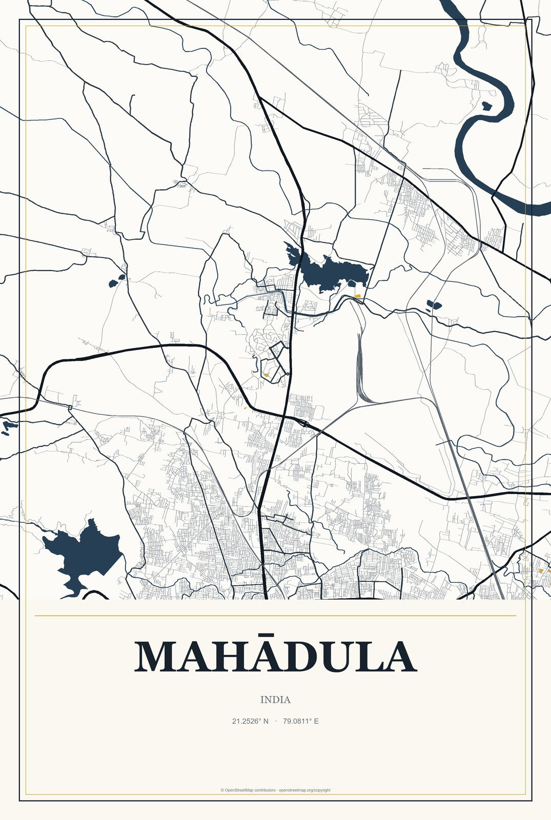 Mahādula, India City Map Aluminum Sign in Citrine Modern style