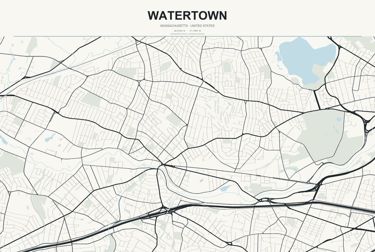 Watertown, Massachusetts City Map Aluminum Sign in Headline Atlas style