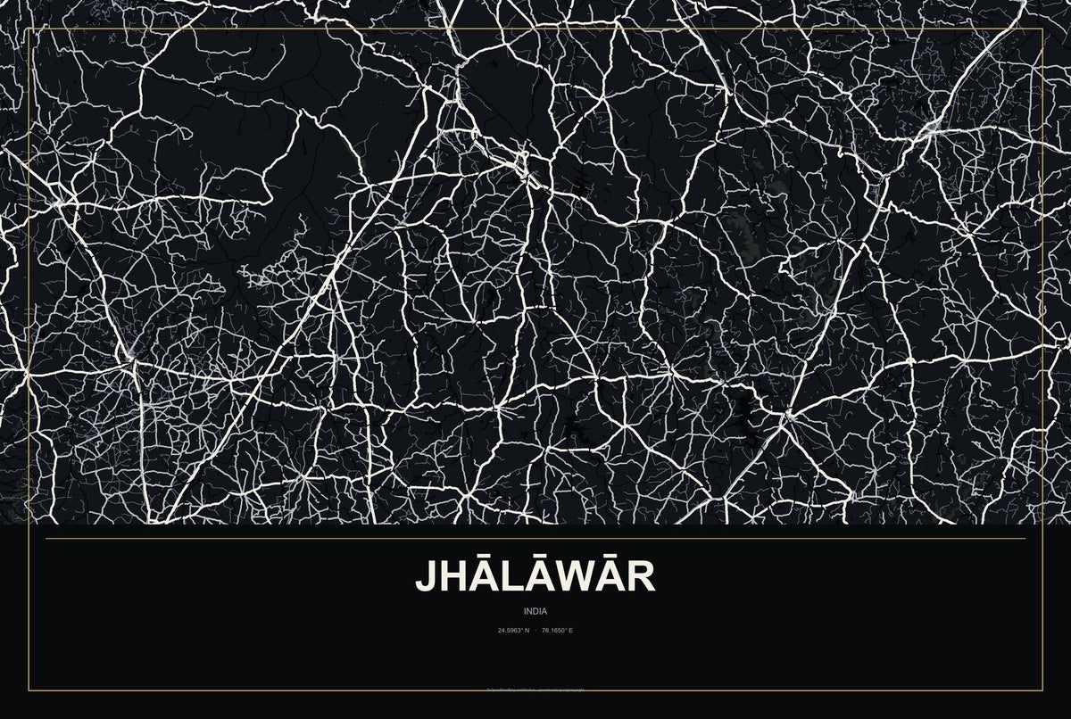 Jhālāwār, India City Map Aluminum Sign in Metropolitan Noir style