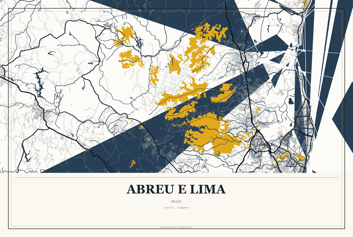 Abreu e Lima, Brazil City Map Aluminum Sign in Citrine Modern style