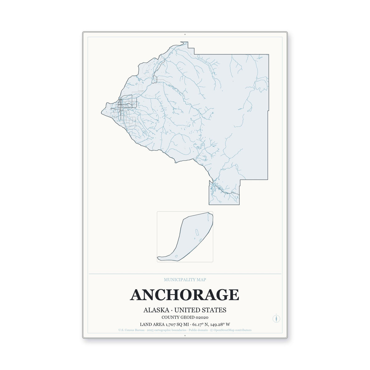 Anchorage Municipality, Alaska Map Aluminum Sign in Gallery Air style