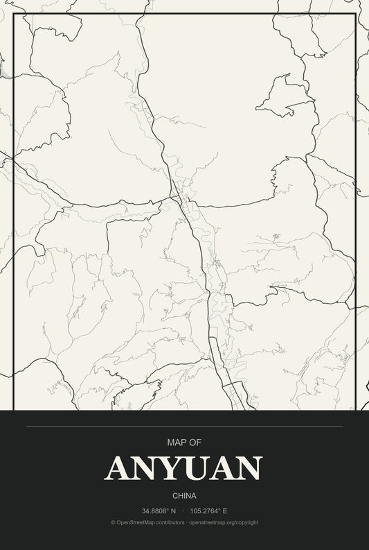 Anyuan, China City Map Aluminum Sign in Museum Plaque style