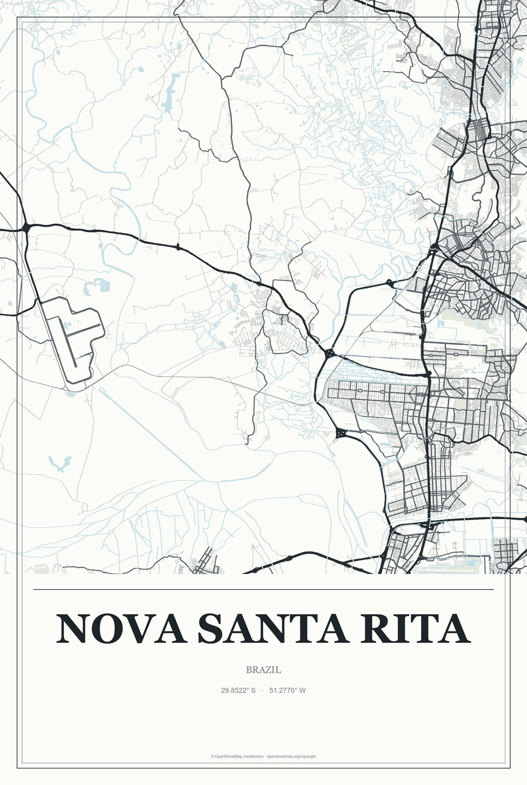 Nova Santa Rita, Brazil City Map Aluminum Sign in Gallery Air style