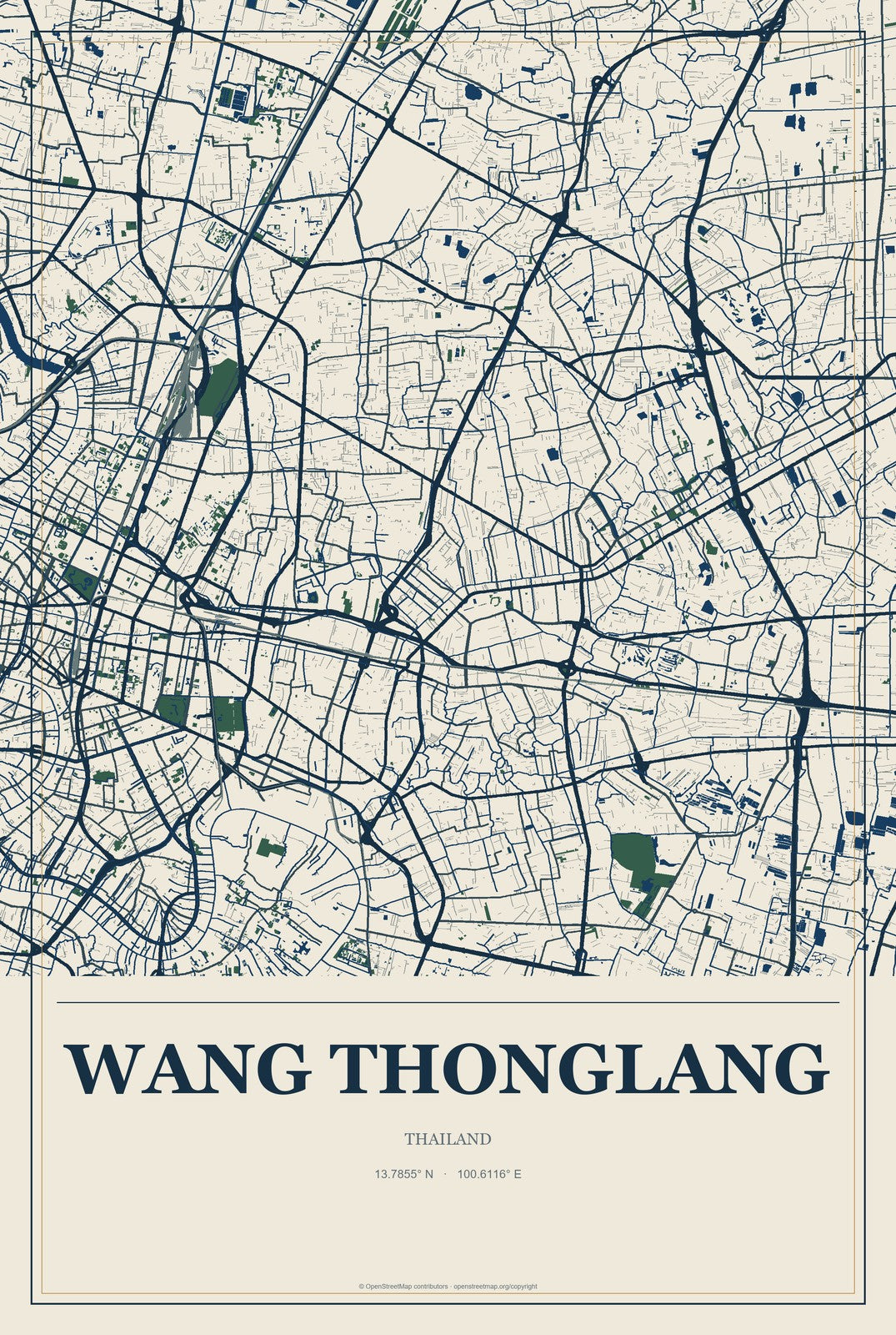 Wang Thonglang, Thailand City Map Aluminum Sign in Coastal Cutout style