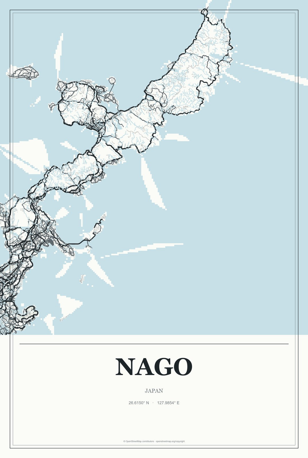 Nago, Japan City Map Aluminum Sign in Gallery Air style