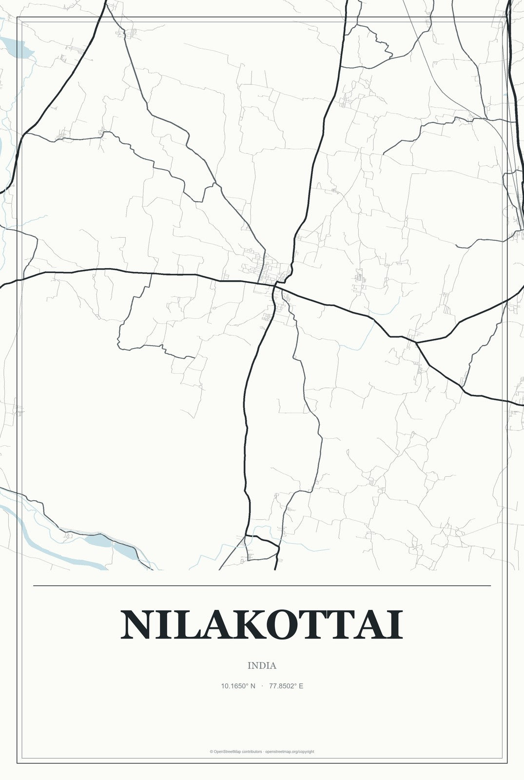Nilakottai, India City Map Aluminum Sign in Gallery Air style