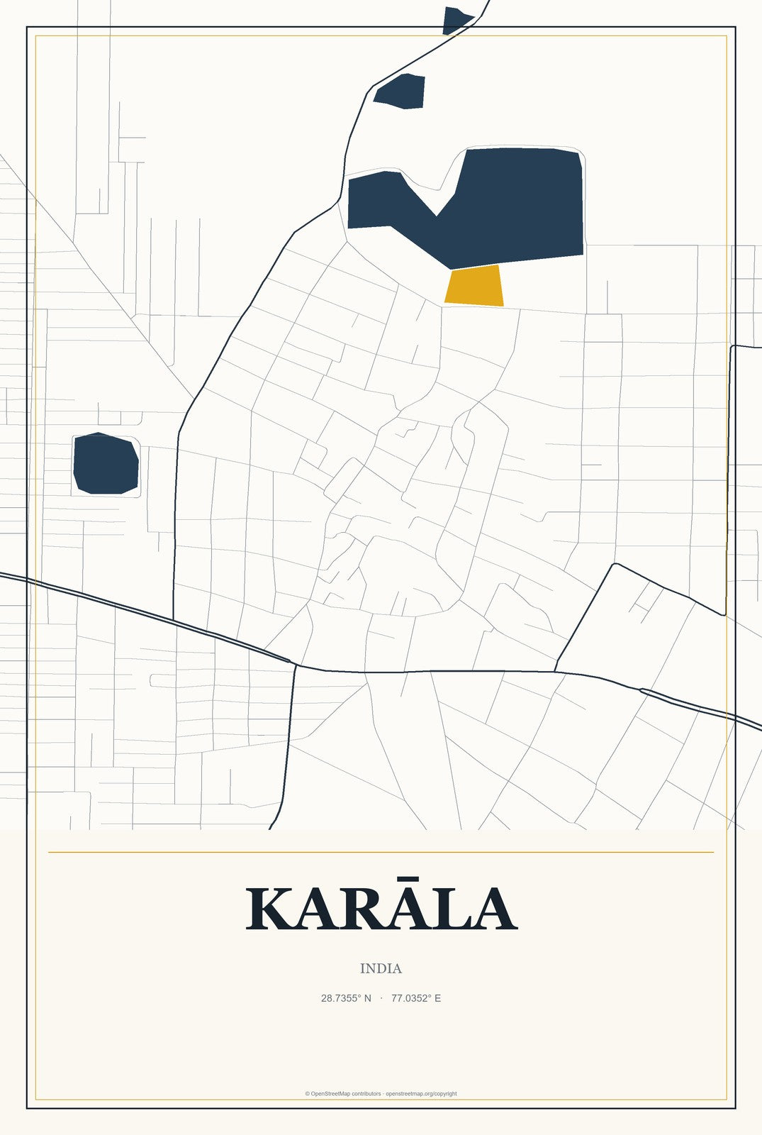 Karāla, India City Map Aluminum Sign in Citrine Modern style