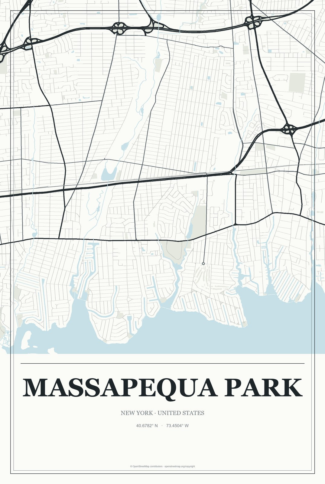 Massapequa Park, New York City Map Aluminum Sign in Gallery Air style