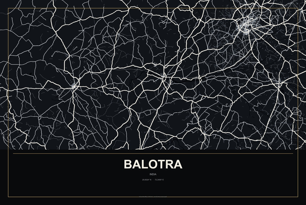Balotra, India City Map Aluminum Sign in Metropolitan Noir style
