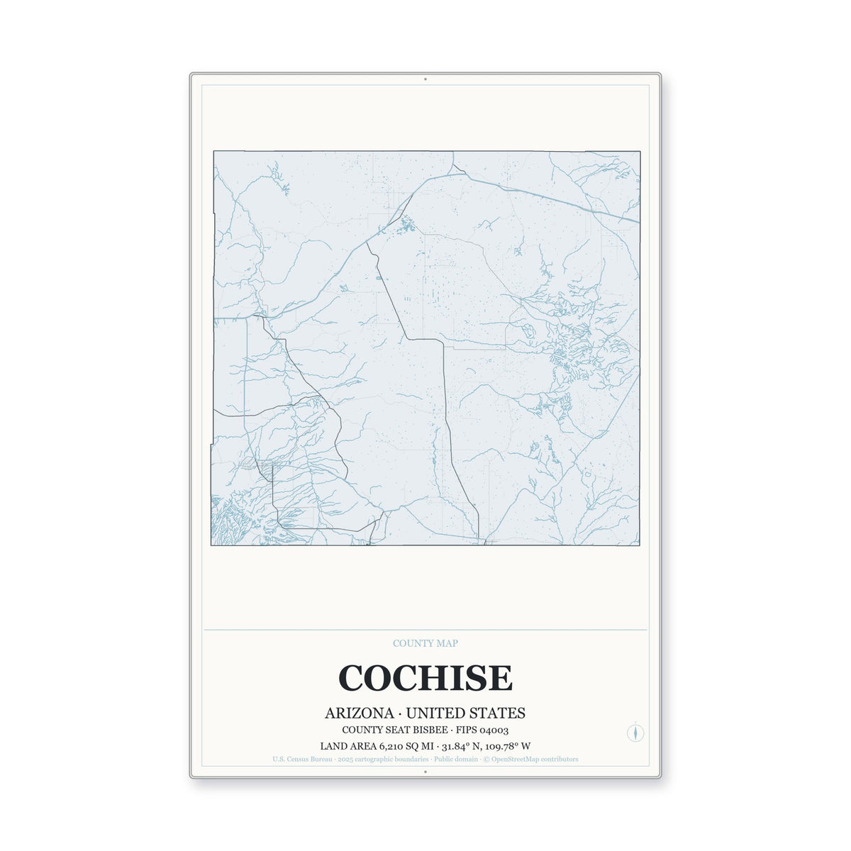Cochise County, Arizona Map Aluminum Sign in Gallery Air style