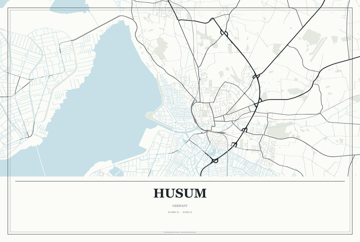 Husum, Germany City Map Aluminum Sign in Gallery Air style