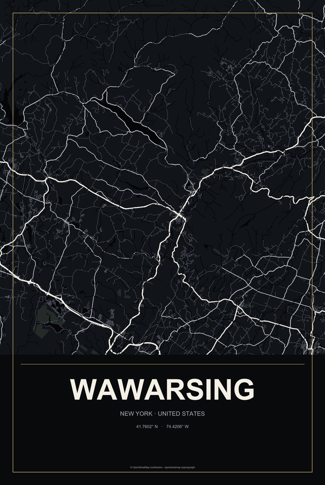 Wawarsing, New York City Map Aluminum Sign in Metropolitan Noir style