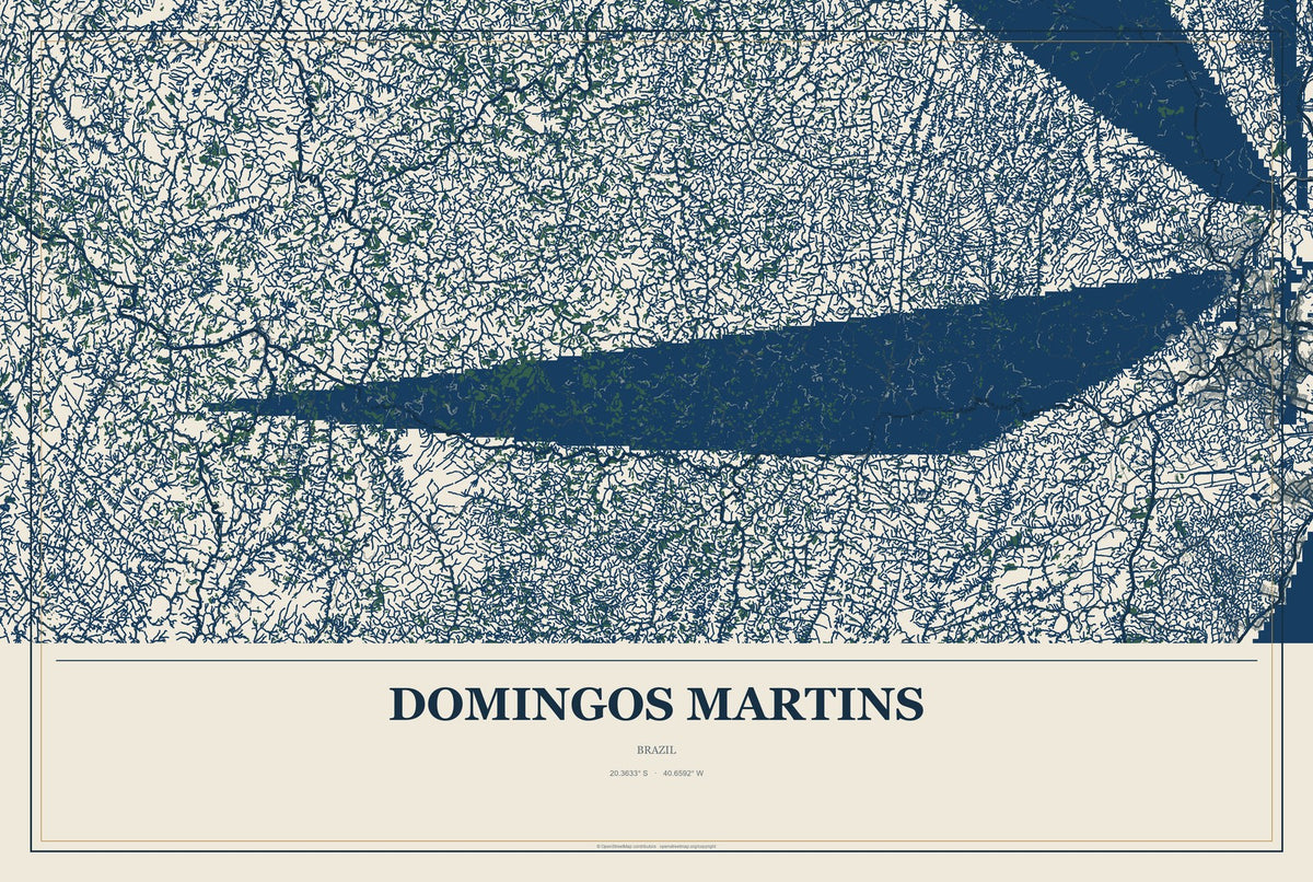 Domingos Martins, Brazil City Map Aluminum Sign in Coastal Cutout style