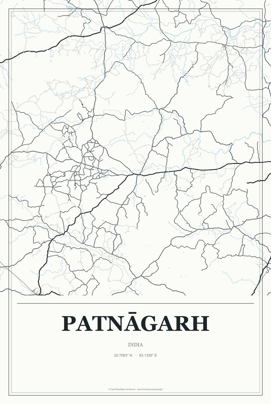 Patnāgarh, India City Map Aluminum Sign in Gallery Air style