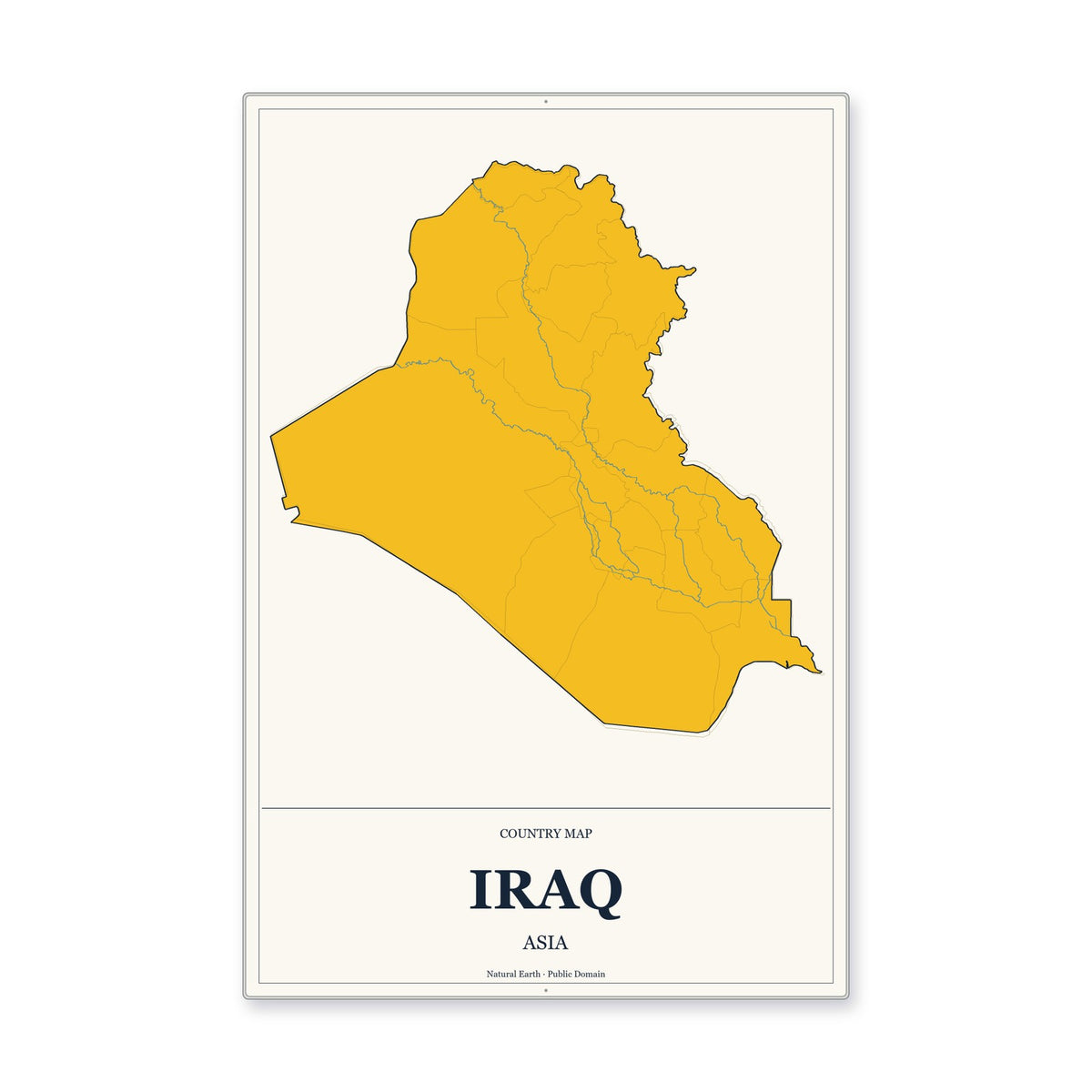 Iraq Country Map Aluminum Sign in Citrine Modern style