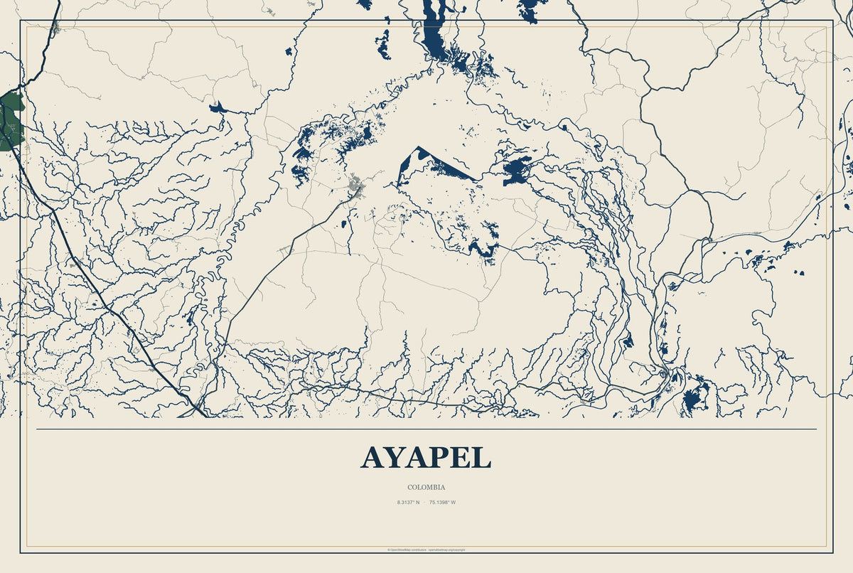 Ayapel, Colombia City Map Aluminum Sign in Coastal Cutout style