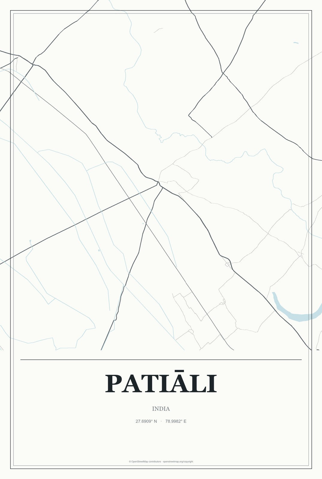 Patiāli, India City Map Aluminum Sign in Gallery Air style