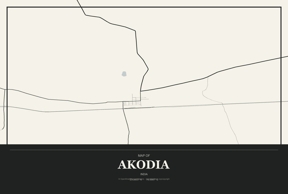 Akodia, India City Map Aluminum Sign in Museum Plaque style