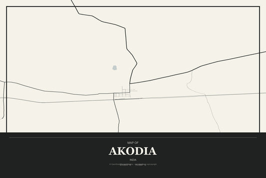Akodia, India City Map Aluminum Sign in Museum Plaque style