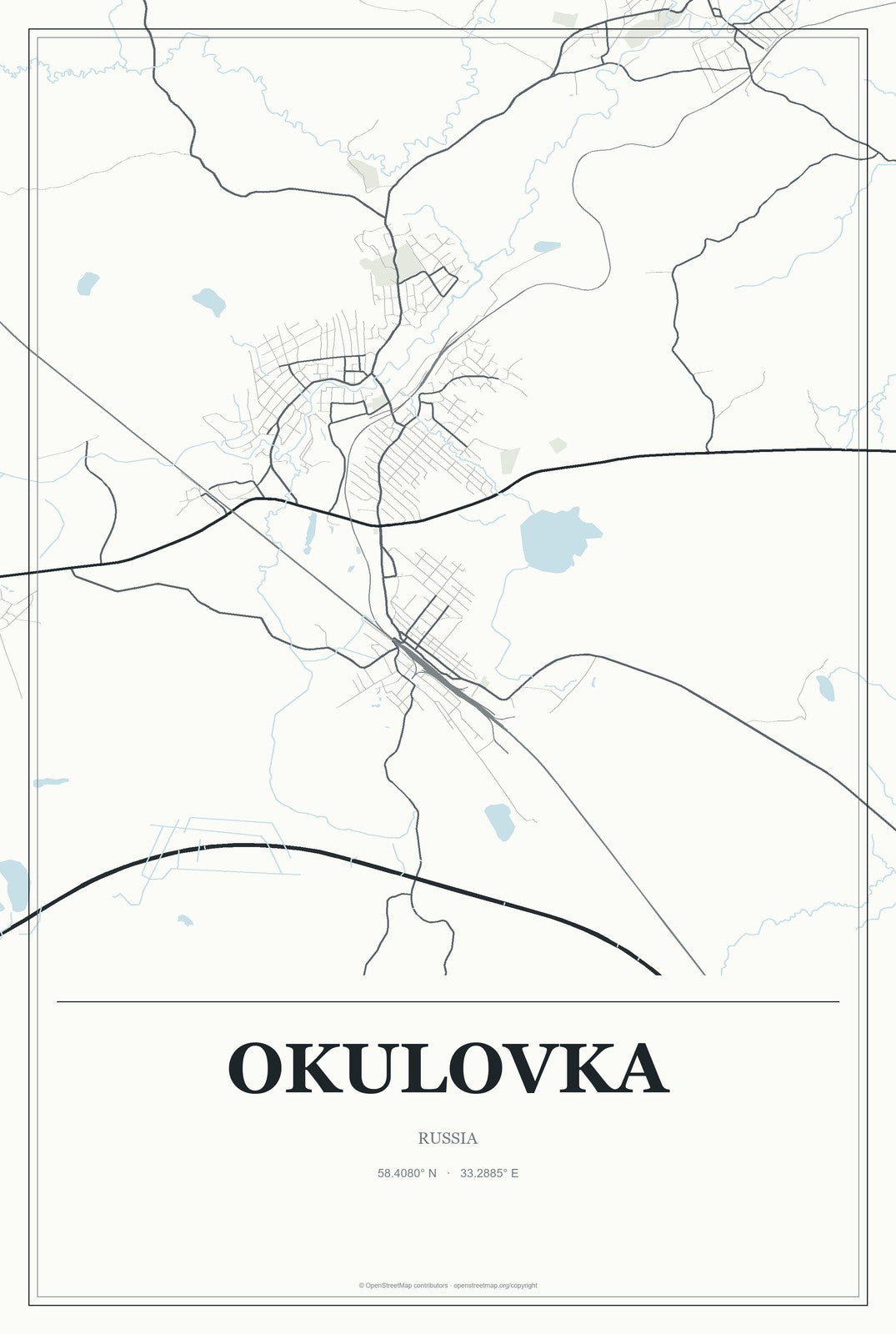 Okulovka, Russia City Map Aluminum Sign in Gallery Air style