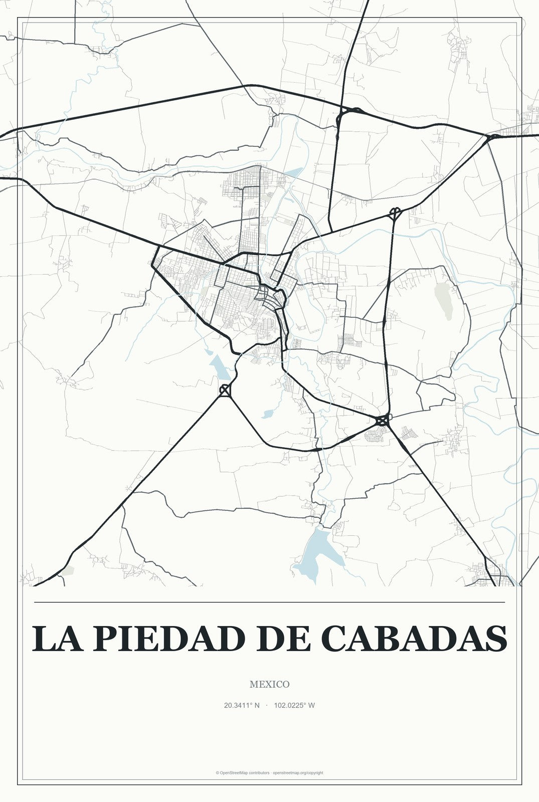 La Piedad de Cabadas, Mexico City Map Aluminum Sign in Gallery Air style