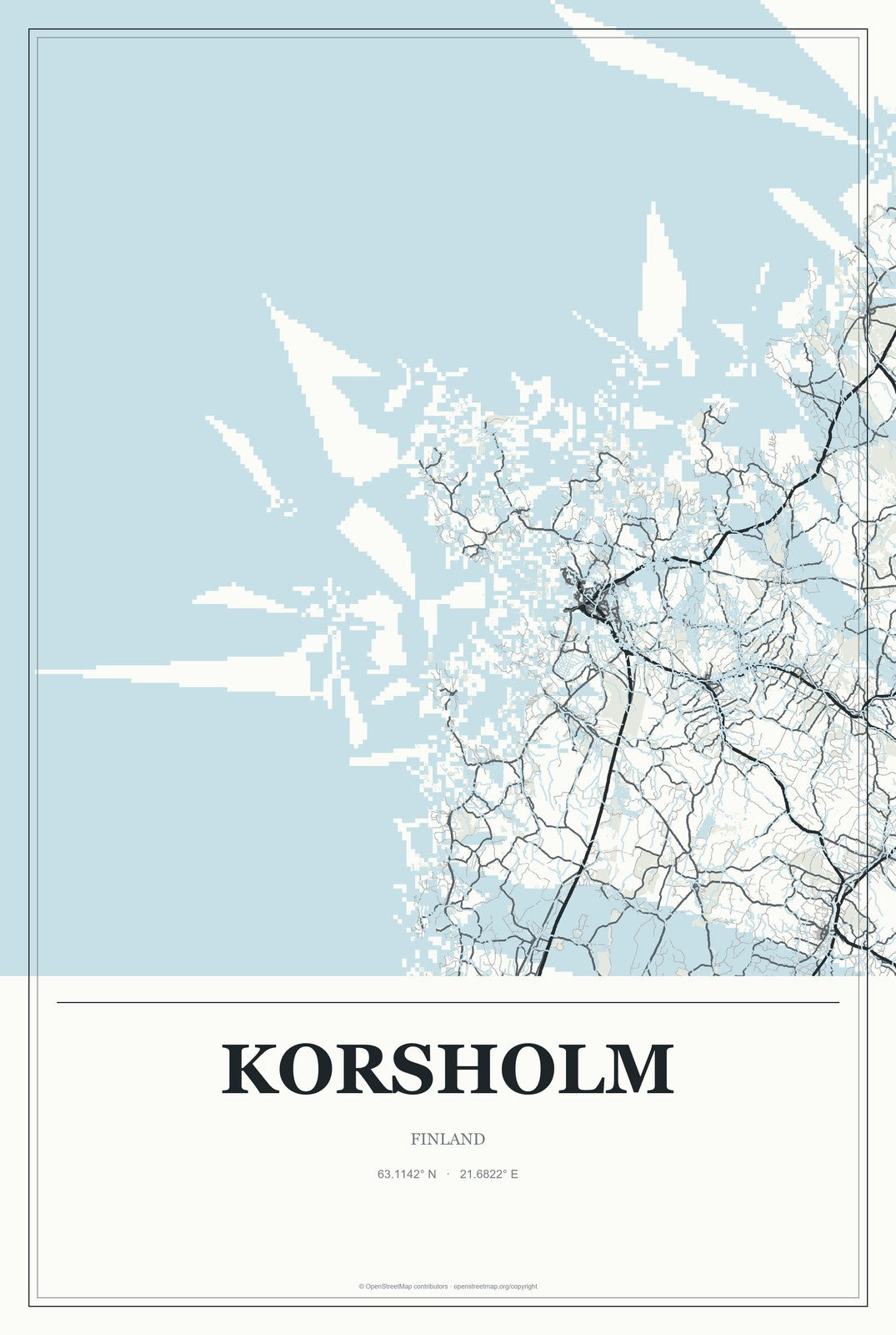 Korsholm, Finland City Map Aluminum Sign in Gallery Air style