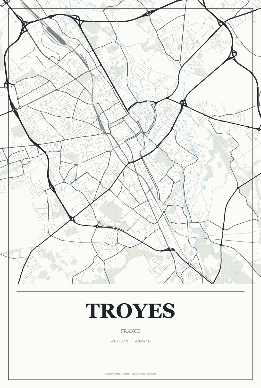 Troyes, France City Map Aluminum Sign in Gallery Air style