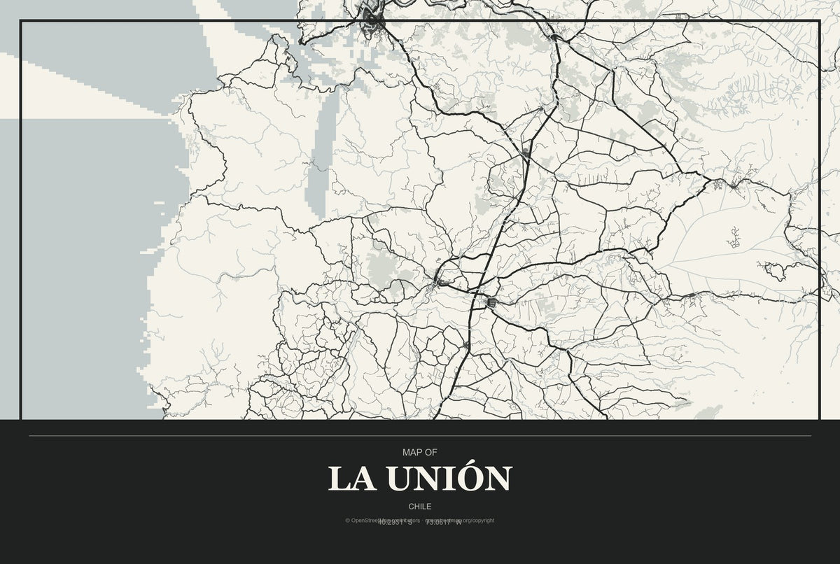 La Unión, Chile City Map Aluminum Sign in Museum Plaque style