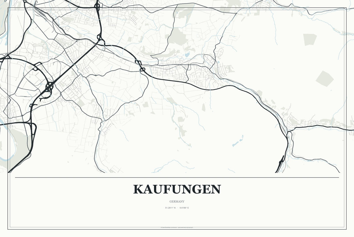 Kaufungen, Germany City Map Aluminum Sign in Gallery Air style
