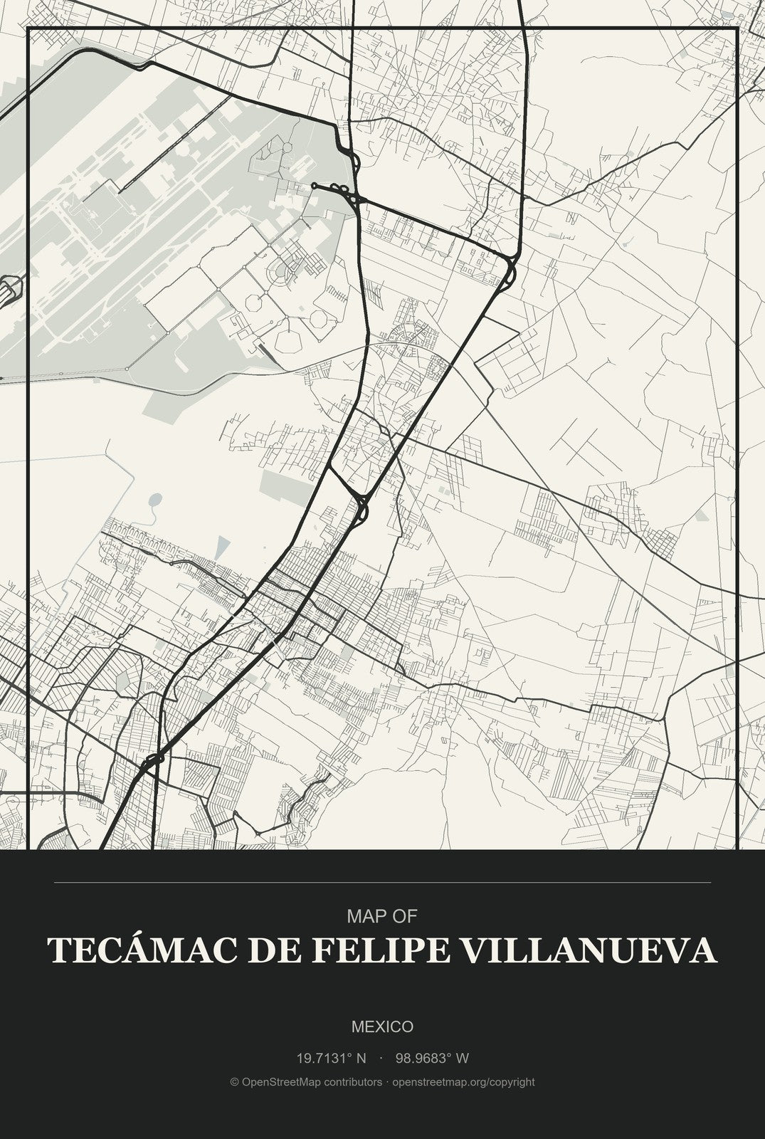 Tecámac de Felipe Villanueva, Mexico City Map Aluminum Sign in Museum Plaque style
