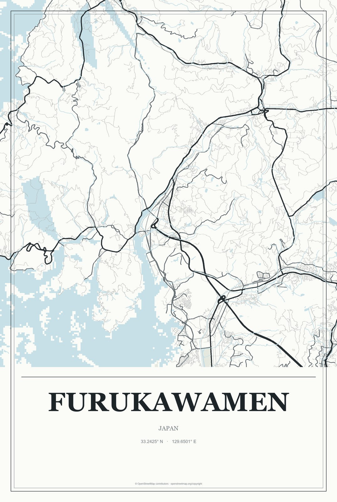 Furukawamen, Japan City Map Aluminum Sign in Gallery Air style