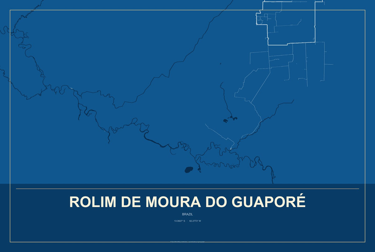 Rolim de Moura do Guaporé, Brazil City Map Aluminum Sign in Harbor Cobalt style
