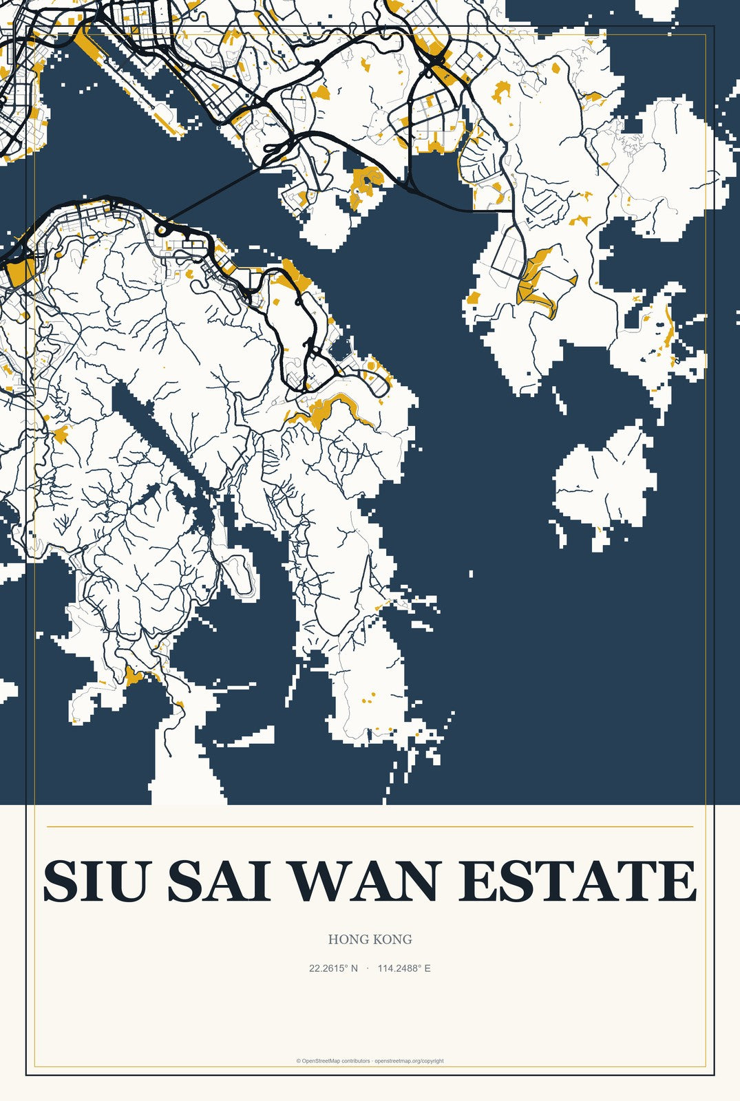 Siu Sai Wan Estate, Hong Kong City Map Aluminum Sign in Citrine Modern style